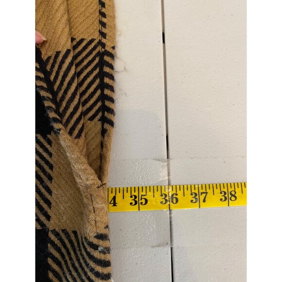 Loft Plaid Poncho Set Of 2 Black & Tan Red & White Fringed Hem Small - Picture 12 of 13